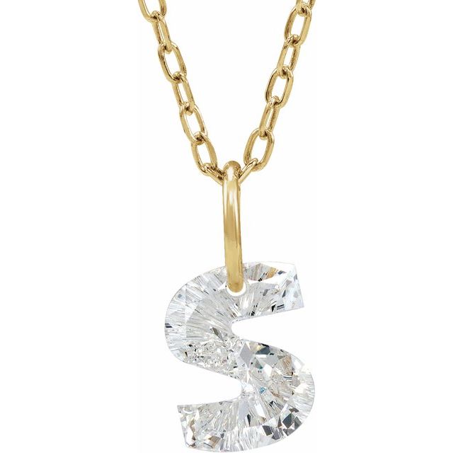 Letter-cut lab-grown diamond initial S necklace, front view
