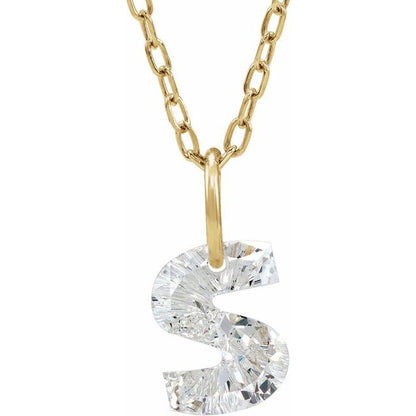 Letter-cut lab-grown diamond initial S necklace, front view