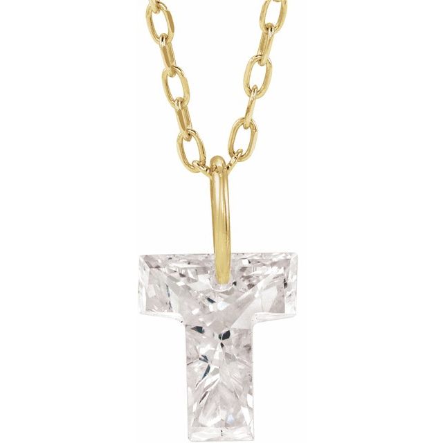 Letter-cut lab-grown diamond initial T necklace, front view