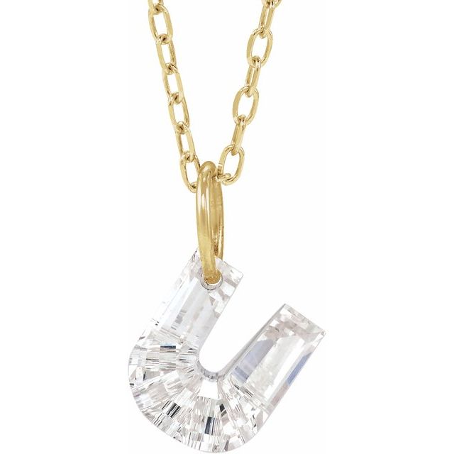 Letter-cut lab-grown diamond initial U necklace, front view