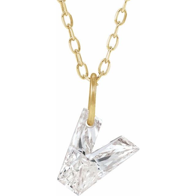 Letter-cut lab-grown diamond initial V necklace, front view