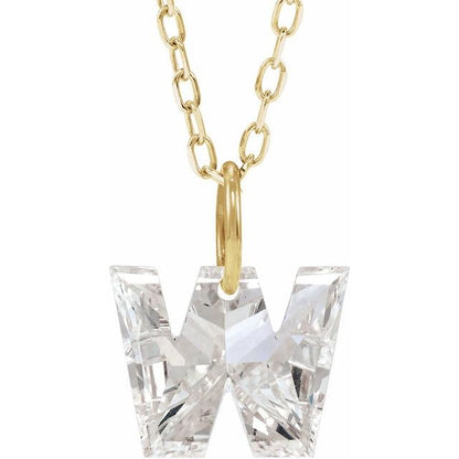 Letter-cut lab-grown diamond initial W necklace, front view
