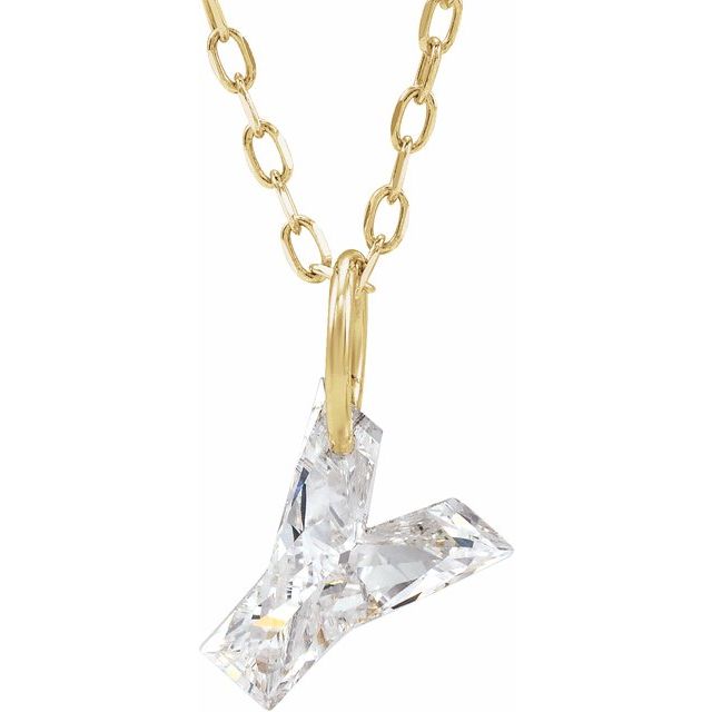 Letter-cut lab-grown diamond initial Y necklace, front view