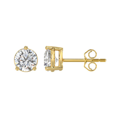 3 CTW round lab-grown diamond stud earrings side profile view