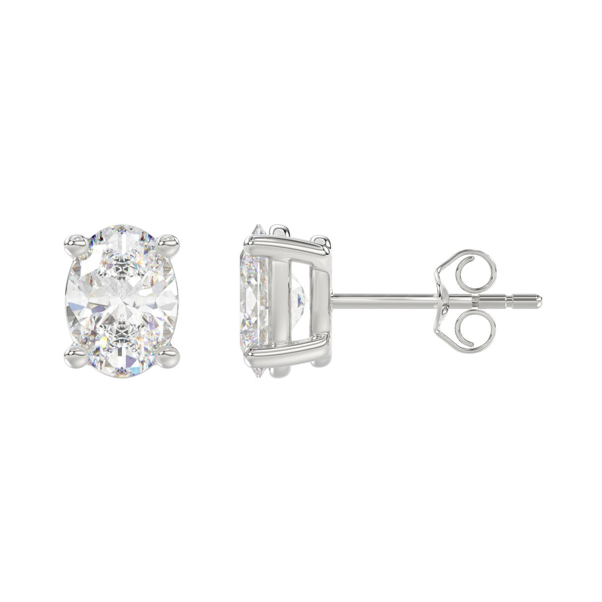 4 CTW Oval Lab-Grown Diamond Stud Earrings - side profile view