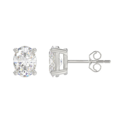 4 CTW Oval Lab-Grown Diamond Stud Earrings - side profile view