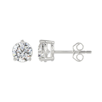 3 CTW round lab-grown diamond stud earrings side profile view