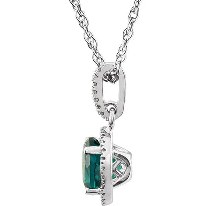 Lab-Grown Emerald Halo Necklace – May Birthstone Pendant
