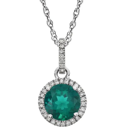 Lab-Grown Emerald Halo Necklace – May Birthstone Pendant