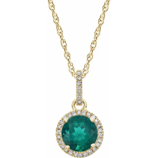 Lab-Grown Emerald Halo Necklace – May Birthstone Pendant