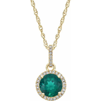 Lab-Grown Emerald Halo Necklace – May Birthstone Pendant