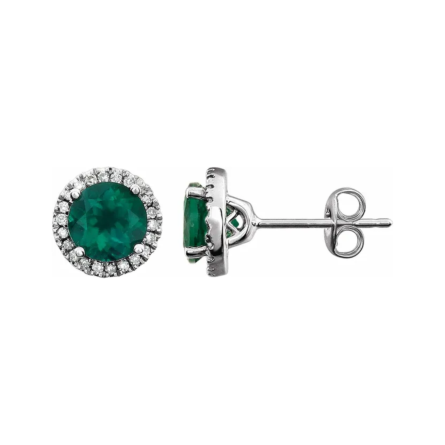 Lab-Grown Emerald Halo Stud Earrings – May Birthstone