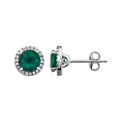 Lab-Grown Emerald Halo Stud Earrings – May Birthstone