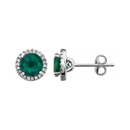 Lab-Grown Emerald Halo Stud Earrings – May Birthstone