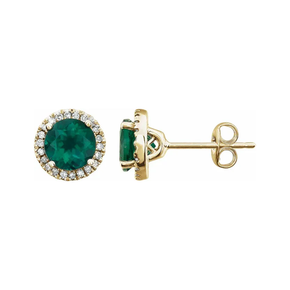 Lab-Grown Emerald Halo Stud Earrings – May Birthstone