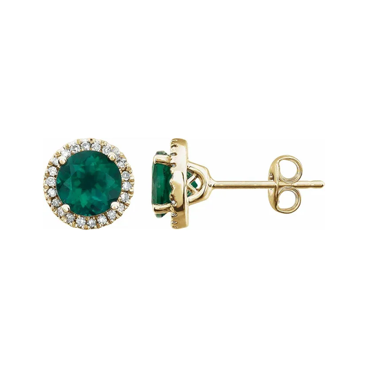 Lab-Grown Emerald Halo Stud Earrings – May Birthstone