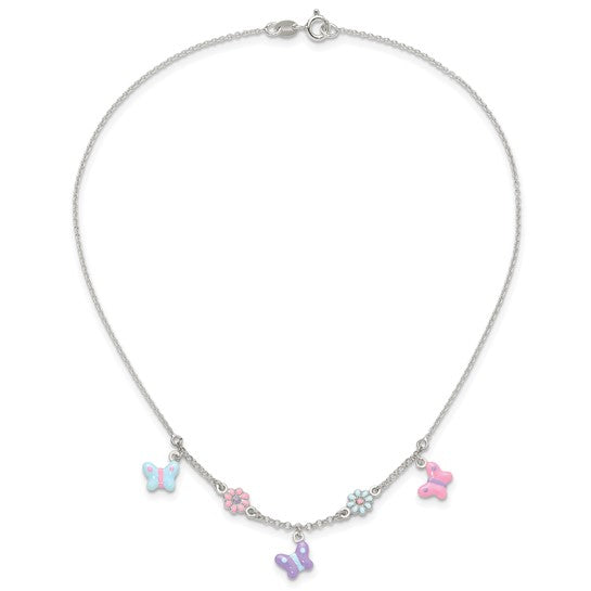 Floral and butterfly children's necklace arranged flat