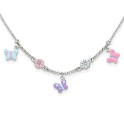 Sterling silver floral and butterfly children's necklace
