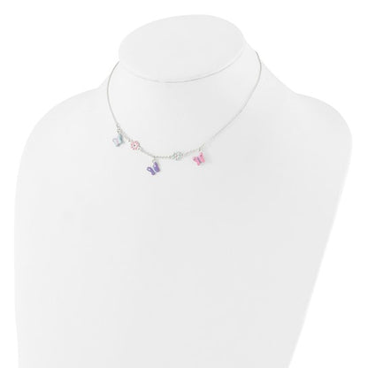 Floral and butterfly children's necklace shown on a display bust
