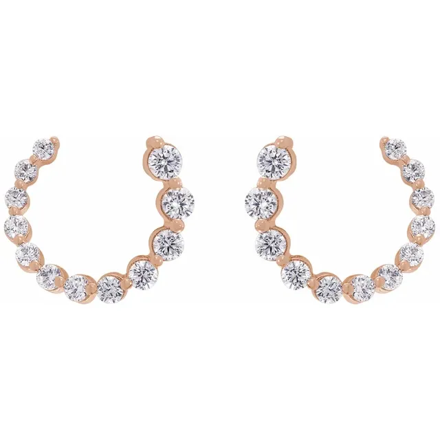 Front view of 12mm rose gold front-back lab-grown diamond earrings