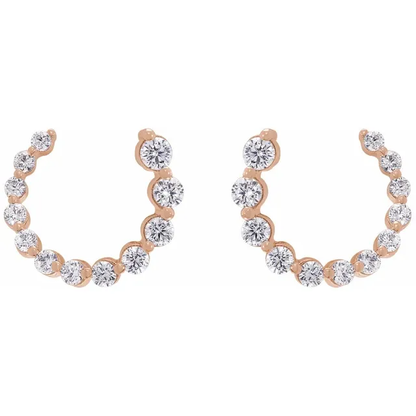 Front view of 12mm rose gold front-back lab-grown diamond earrings