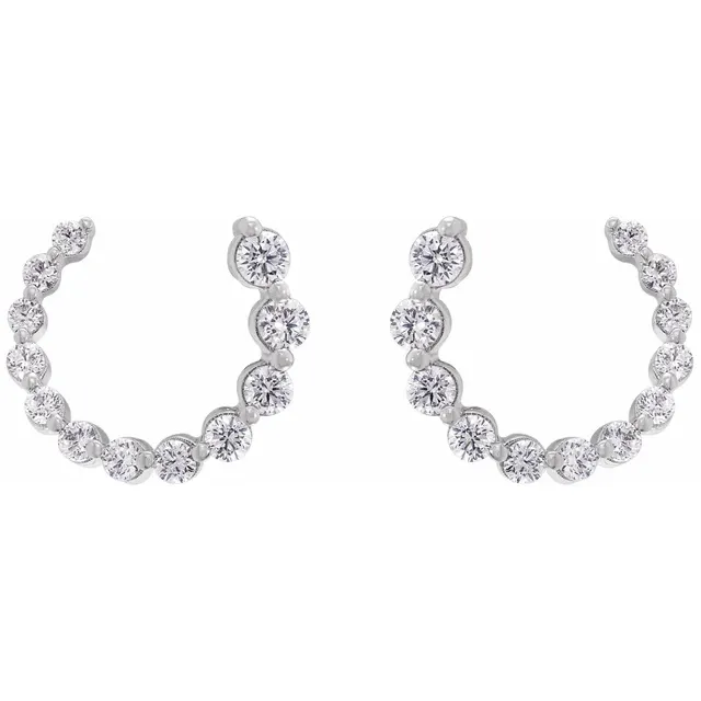 Front view of 12mm white gold front-back lab-grown diamond earrings