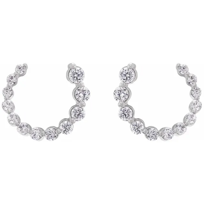 Front view of 12mm white gold front-back lab-grown diamond earrings