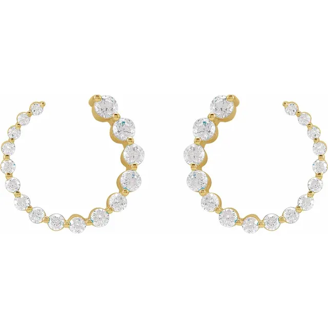 Front view of 12mm yellow gold front-back lab-grown diamond earrings