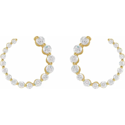 Front view of 12mm yellow gold front-back lab-grown diamond earrings