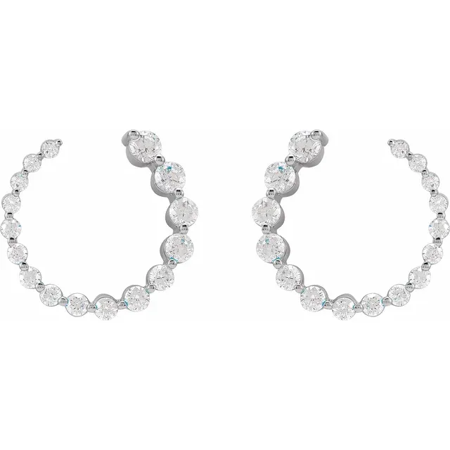 Front view of 15mm white gold front-back lab-grown diamond earrings