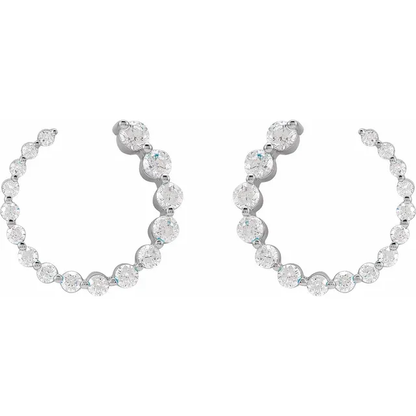 Front view of 15mm white gold front-back lab-grown diamond earrings