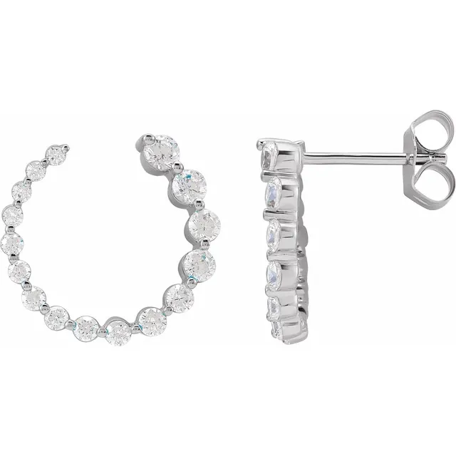 15mm white gold front-back lab-grown diamond earrings shown from front and side