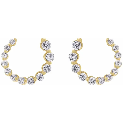 Front view of 15mm yellow gold front-back lab-grown diamond earrings