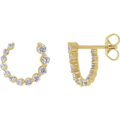 15mm yellow gold front-back lab-grown diamond earrings shown from front and side