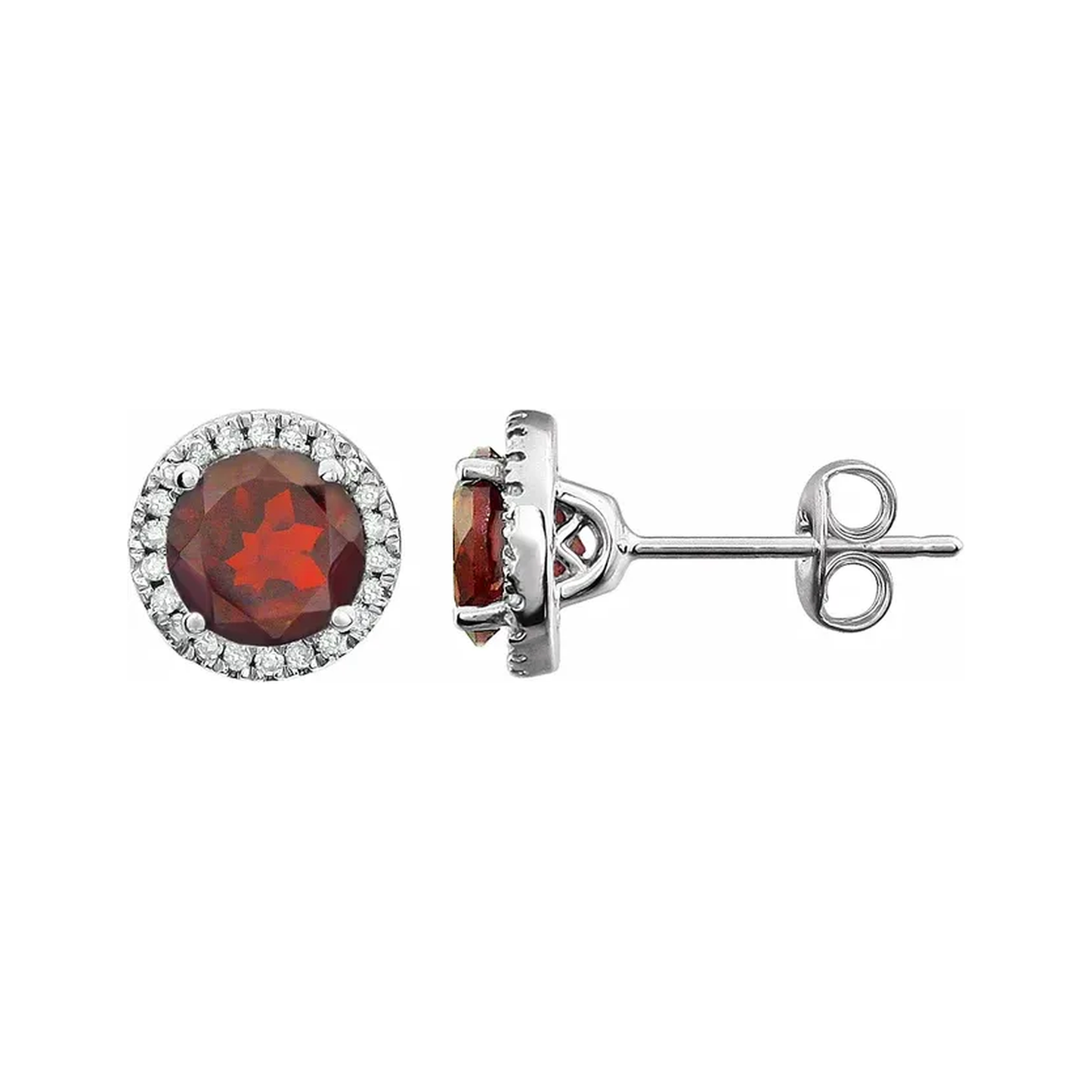 January Birthstone Halo Stud Earrings - Garnet and Lab-Grown Diamond