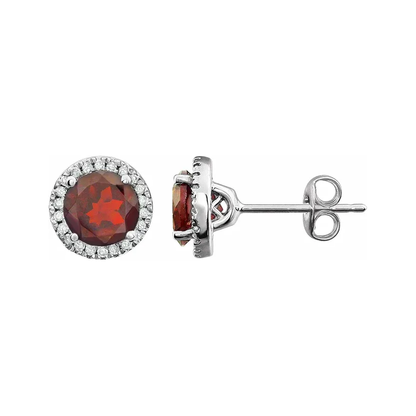 January Birthstone Halo Stud Earrings - Garnet and Lab-Grown Diamond