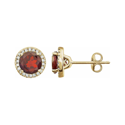 January Birthstone Halo Stud Earrings - Garnet and Lab-Grown Diamond