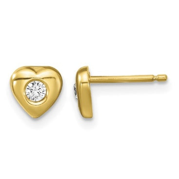 Gold-tone CZ heart stud earring in sterling silver
