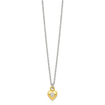 Full view of the gold-tone CZ heart necklace