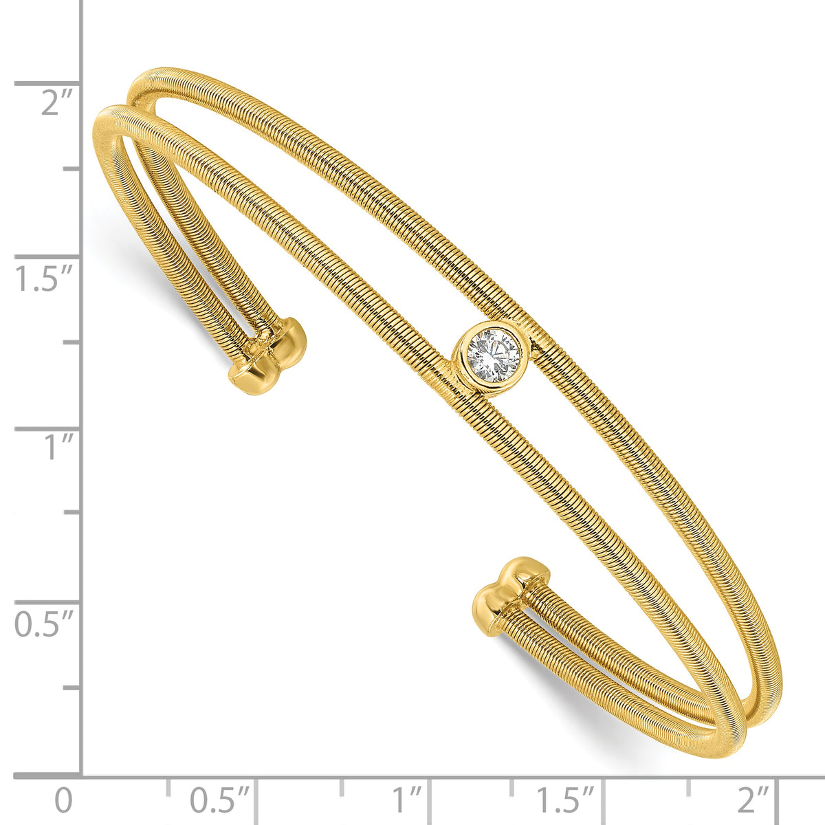 Gold-tone sterling silver CZ two-band cuff measurement guide