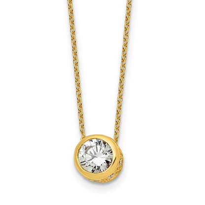 Gold-tone flash-plated sterling silver bezel-set cubic zirconia necklace, front detail