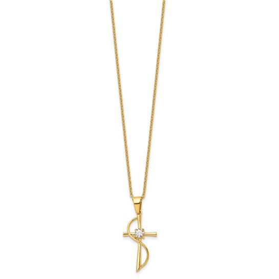 Gold-tone ion-plated stainless steel faith cross necklace, full 17.75-inch cable chain