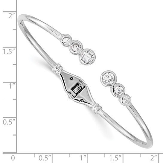Sterling silver graduated bezel CZ hinged cuff measurement guide showing visual scale