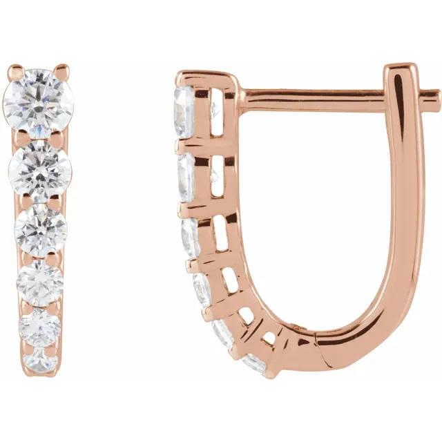 Graduated lab-grown diamond U-hoop earrings in 14K rose gold, closed side view