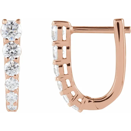 Graduated lab-grown diamond U-hoop earrings in 14K rose gold, closed side view