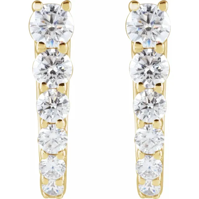 Graduated lab-grown diamond U-hoop earrings in yellow metal, front view