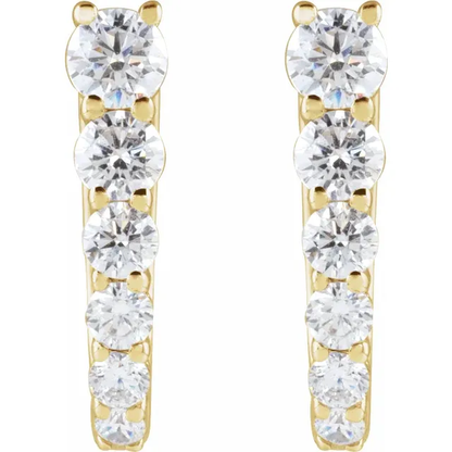 Graduated lab-grown diamond U-hoop earrings in yellow metal, front view