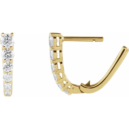 Graduated lab-grown diamond U-hoop earrings in yellow metal, open hinged closure