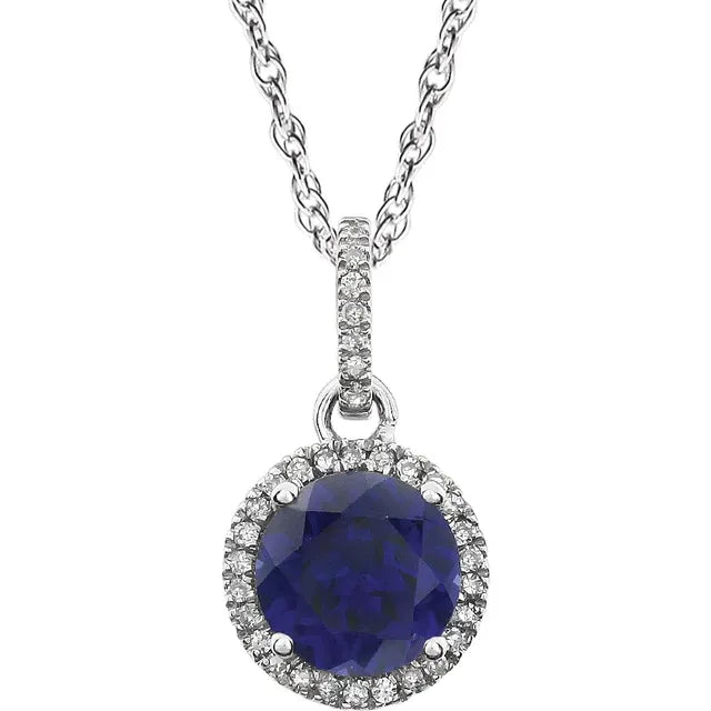 Lab-Grown Sapphire Halo Necklace – September Birthstone Pendant
