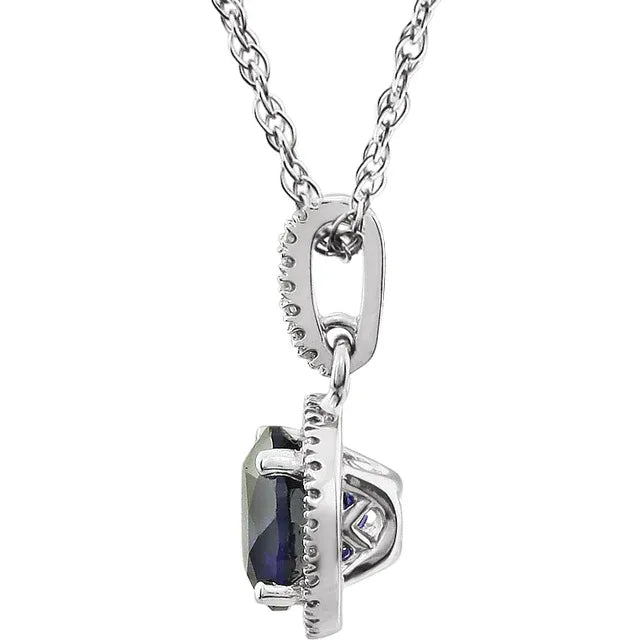 Lab-Grown Sapphire Halo Necklace – September Birthstone Pendant
